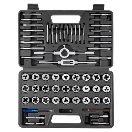 VEVOR Tap and Die Set, 60-Piece Metric and SAE Sizes M3 to M12, #4 to 1/2", with Coarse and Fine Thread Taps and Dies, Wrench, Carrying Case and Complete Accessories, for Threading and Rethreading