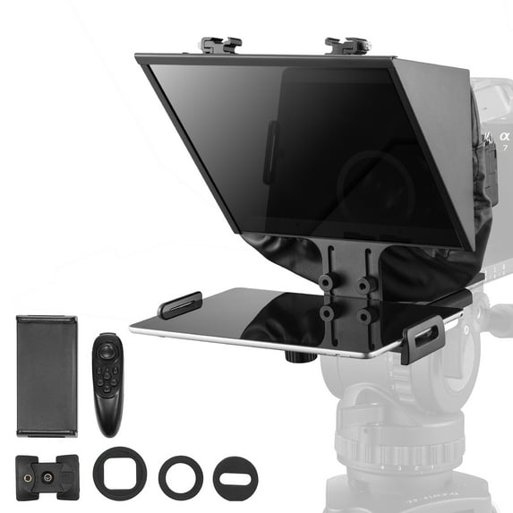 VEVOR Teleprompter, 13" Aluminum Alloy, Floor Type with Adjustable Angle Spectroscope, Remote Control, for YouTube, Twitch, Zoom, Supports DSLR/Webcam/Smartphone, for Video Recording/Live Streaming