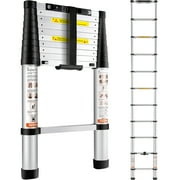 VEVOR Telescoping Ladder, 10.5 FT Aluminum One-button Retraction Collapsible Extension Ladder, 375 LBS Capacity with Non-slip Feet, Portable Multi-purpose Compact Ladder for Home, RV, Loft, ANSI