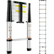VEVOR Telescoping Ladder, 12.5 FT Aluminum One-button Retraction Collapsible Extension Ladder, 375 LBS Capacity with Non-slip Feet, Portable Multi-purpose Compact Ladder for Home, RV, Loft, ANSI