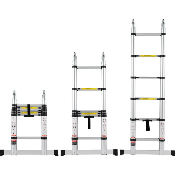 VEVOR Telescoping Ladder, 12.5FT A-Shape Aluminum Extension Ladder Lightweight, Multi-button Retraction Collapsible Ladder, 375 LBS Capacity w/ Stabilizer Bar, Multi-Purpose Ladders for RV, Camper