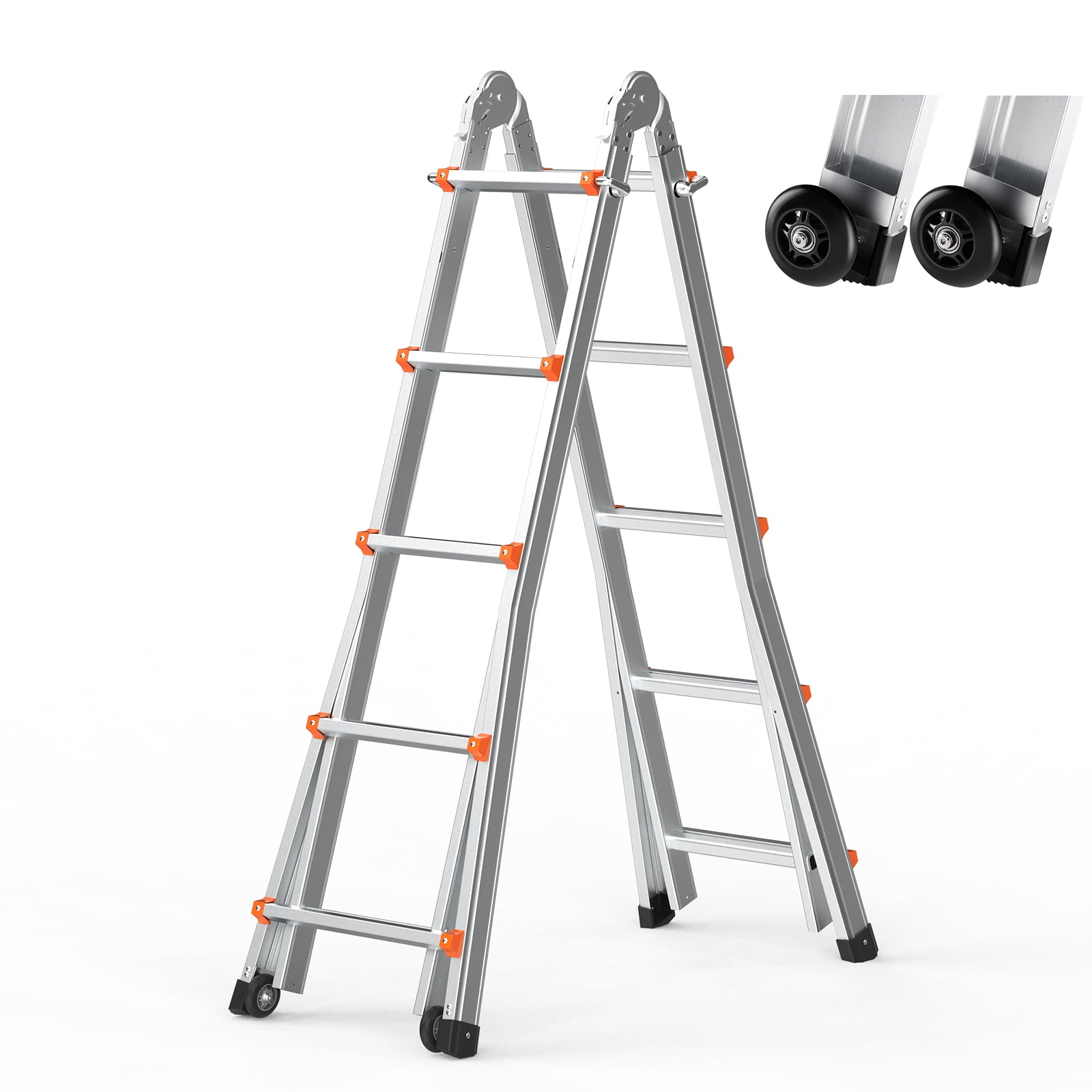 18.5FT Aluminum Telescopic Ladder – A-Frame Design With Non-Slip Feet & Stabilizers, For Home, Roof, Garden & Outdoor Use