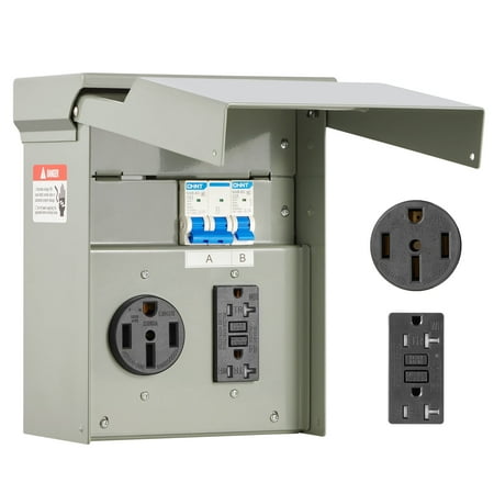 VEVOR Temporary Power Outlet Panel, 20 50 Amp, RV EV Electrical Outlet Panel with NEMA 50 Amp GFCI 20 Amp Receptacle Installed, Pre-Wired IP54 Weatherproof Box, for RV Camper Car Travel Motorhome