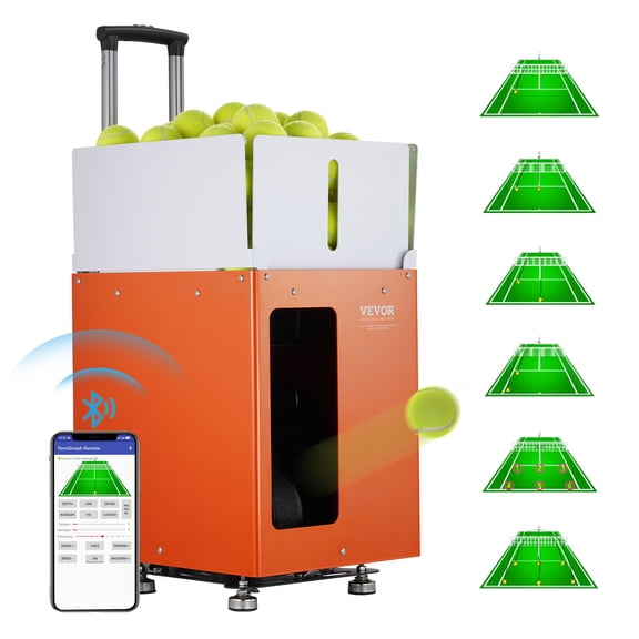 VEVOR Tennis Ball Machine, Automatic Portable Tennis Ball Launcher, 100 Balls Tennis Training Practice Thrower, 5 Motors Multi-Mode Drills, 2+ Hours Play, Rechargeable Battery, App Remote Control