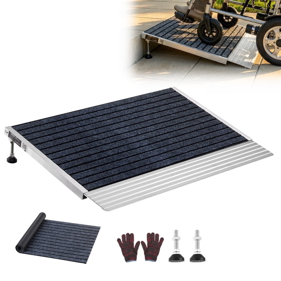 VEVOR Threshold Ramp for Doorways, 24 x 35.8 in, Platform Aluminum Wheelchair Ramp with Adjustable Height, Non-Slip Door Threshold Ramps, 800 lbs Load Capacity, for Home Steps, Wheelchairs, Walkers