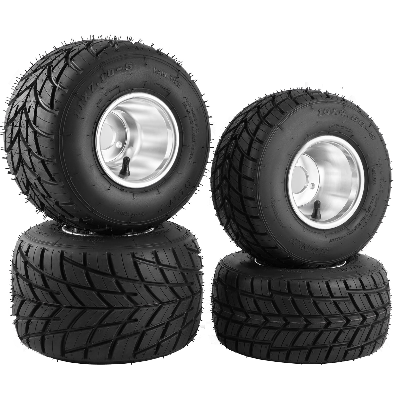 VEVOR Tires and Rims Go Kart 58 mm Bolt Pattern, Go Cart Wheels and Tires  10x 4.50 Front, 11x 6.0 Rear HUB- 3-hole Sets of 4