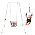 thumbnail image 1 of VEVOR Toddler Swing and Jumper, 2 in 1 Swing Set and Bouncer, Soft Cushion with Foldable A-Frame Metal Stand, Heavy-Duty Thick Ropes, Easy to Install and Store, for Indoor or Outdoor Play, Black, 1 of 9