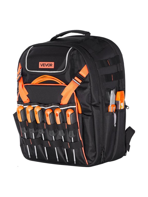 VEVOR Tool Backpack, 45 Pockets, Heavy-duty Tools Storage Organizer Work Bags with Laptop Compartment & Reinforced Fabric Basee, Electrician Jobsite Backpack for Electrician, Repairman