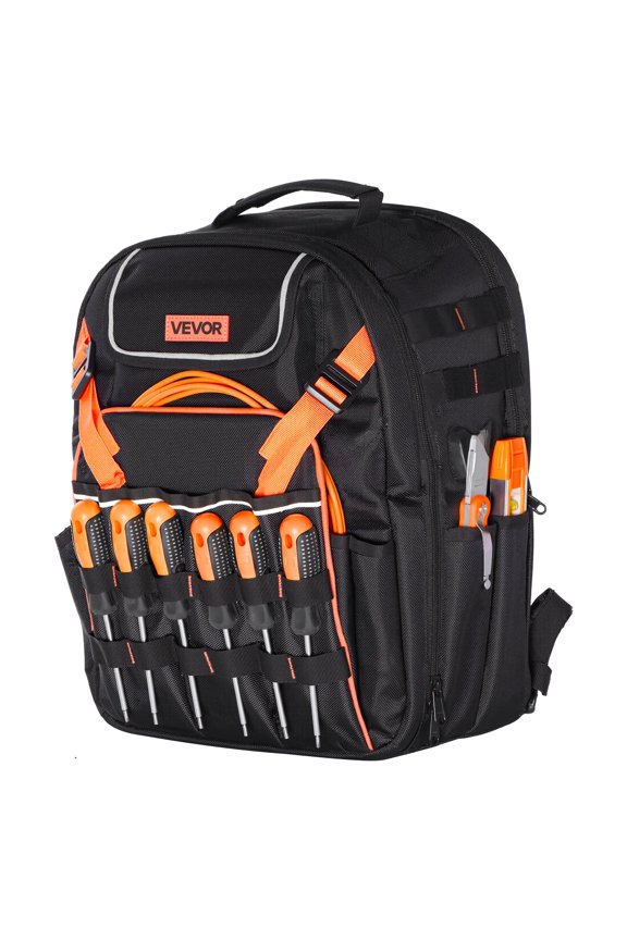 VEVOR Tool Backpack, 45 Pockets, Heavy-duty Tools Storage Organizer Work Bags with Laptop Compartment & Reinforced Fabric Basee, Electrician Jobsite Backpack for Electrician, Repairman