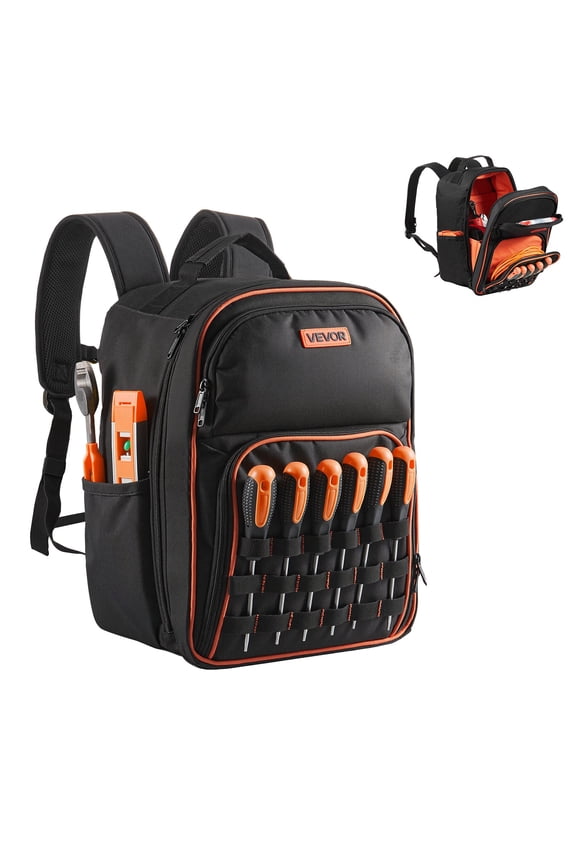VEVOR Tool Backpack, 49 Pockets, Heavy-duty Tools Storage Organizer Work Bags with Laptop Compartment & Reinforced Fabric Base, Electrician Jobsite Backpack for Electrician, Repairman
