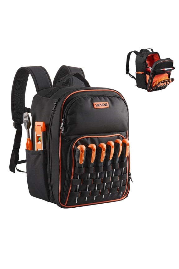 Tool Backpack, 49 Pockets, Heavy-duty Tools Storage Organizer Work Bags with Laptop Compartment & Reinforced Fabric Base, Electrician Jobsite Backpack for Electrician, Repairman