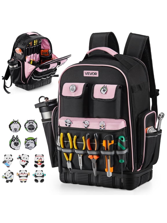 Tool Backpack, 56 Pockets, Heavy-duty Tools Storage Organizer Work Bags with Laptop Compartment & Molded Base, Electrician Jobsite Backpack for Electrician, Repairman, and HVAC Techs