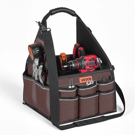 VEVOR Tool Bag, 13 Inch, 45-Pocket Open Top Tool Tote, Electrical Maintenance Toolbox Organizer Storage with Handle, Adjustable Shoulder Strap, Portable Toolbag, for Professionals DIY & Jobsite Use