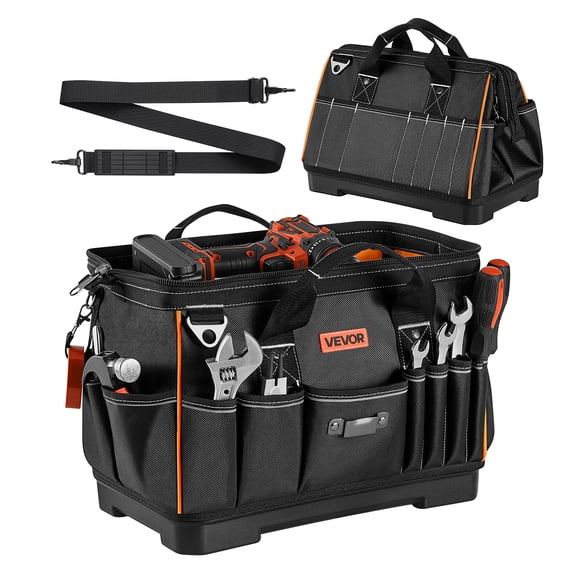 VEVOR Tool Bag, 16.1 Inch, 33-Pocket Portable Large Tool Box Organizer Storage, Toolbox with Water-Resistant Base, Zipper, Adjustable Shoulder Strap Toolbag, for Men Women Dad Husband Fathers Day