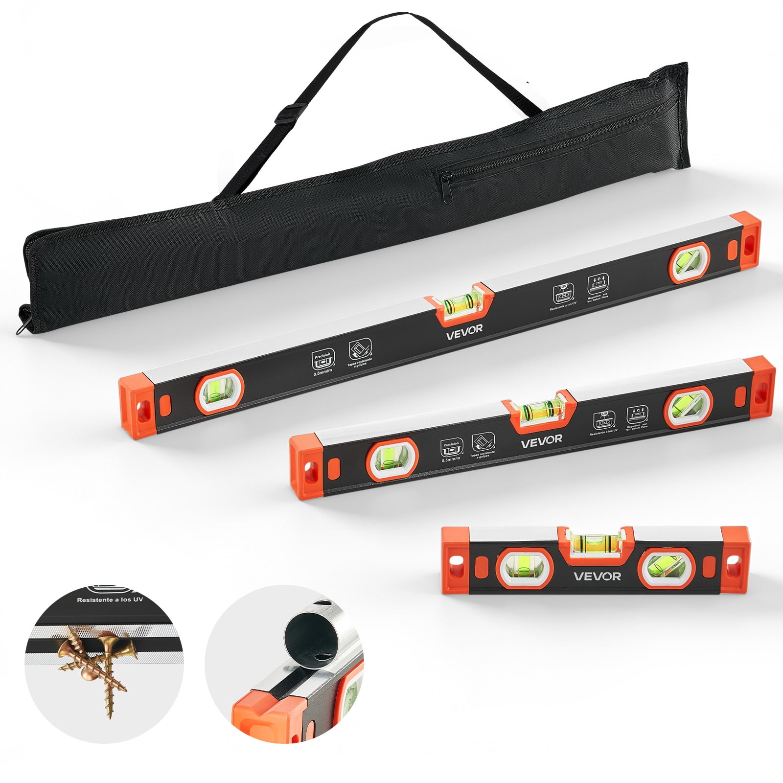 VEVOR Torpedo Level, 3-Piece Included 9/16/24 in, Magnetic Leveler Tool ...