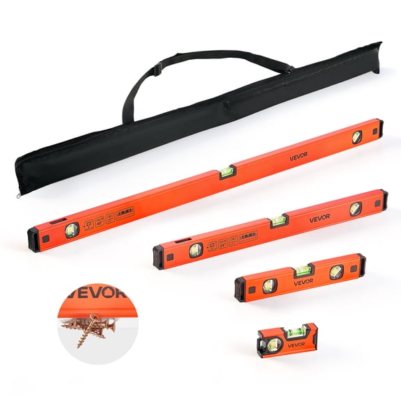 VEVOR Torpedo Level, 4-Piece Included 4/12/24/40 in, Magnetic Leveler Tool Set Aluminum Alloy, with Clear 3 Green Vials, Hanging Hole,Box Beam Multi-angle Measurement for Construction Home Renovation