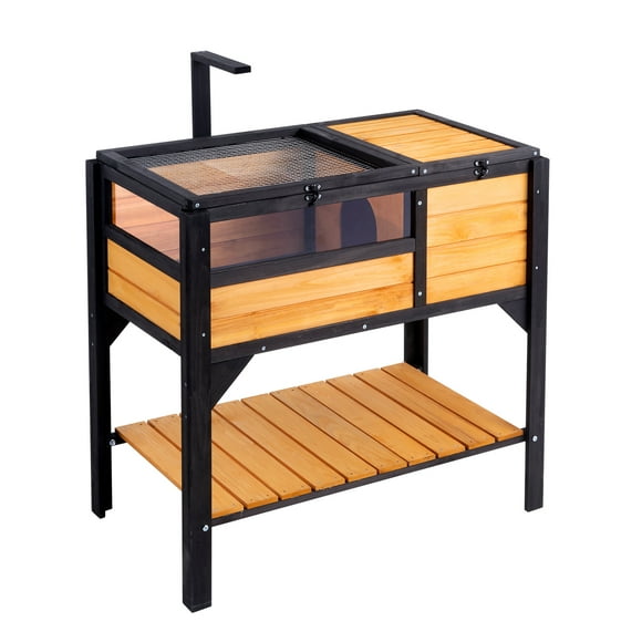 VEVOR Tortoise Habitat, Wooden Tortoise House Indoor & Outdoor, Tortoise Enclosure with Light Stand, Reptile Enclosure Small Animal Cage with Stand Legs for Gecko, Lizard, Snake