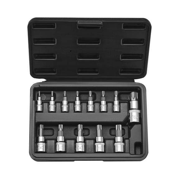 VEVOR Torx Bit Socket Set, 13-Piece Star T8 - T60 Set, S2 Alloy Steel and Cr-V Steel, 1/4 in, 3/8 in, and 1/2 in Drives, with Enhanced Storage Case, Torx Sockets for Hand Use, Mechanics, Auto Repair