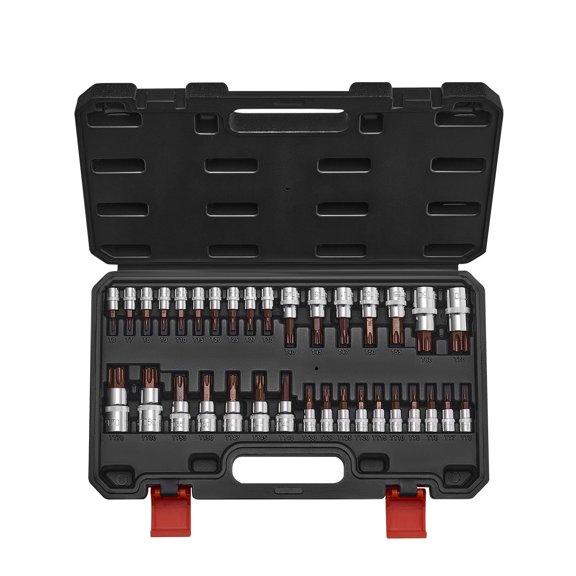 VEVOR Torx Bit Socket Set, 34-Piece Solid Star and Tamper Proof T6-T70, S2 Alloy Steel and Cr-V Steel, 1/4 in, 3/8 in, and 1/2 in Drives, with Enhanced Storage Case, Torx Sockets for Hand Use