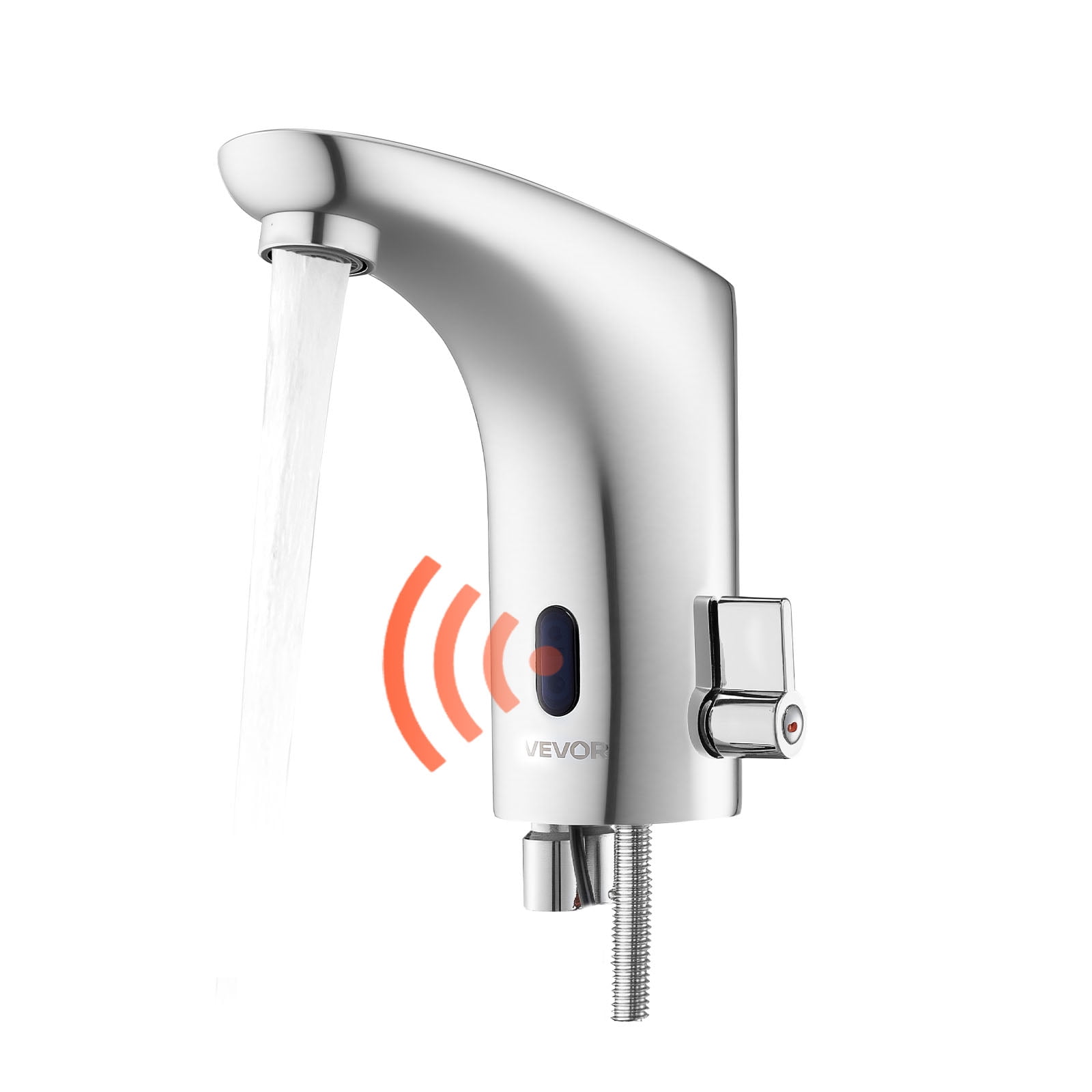 VEVOR Touchless Bathroom Sink Faucet, Automatic Motion Sensor Restroom Toilet Faucet, HandsFree Adjustable Cold Hot Single Handle Water Mixer Battery Operated for 9/16 in Pipe,Chrome Plated Silver