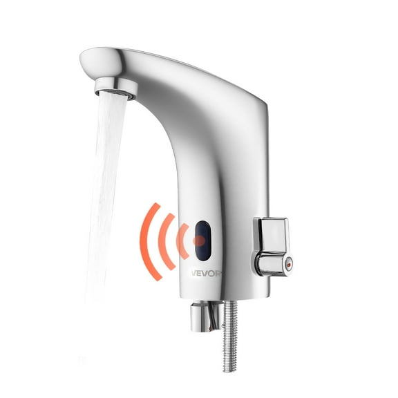 VEVOR Touchless Bathroom Sink Faucet, Automatic Motion Sensor Restroom Toilet Faucet, HandsFree Adjustable Cold Hot Single Handle Water Mixer Battery Operated for 9/16 in Pipe,Chrome Plated Silver