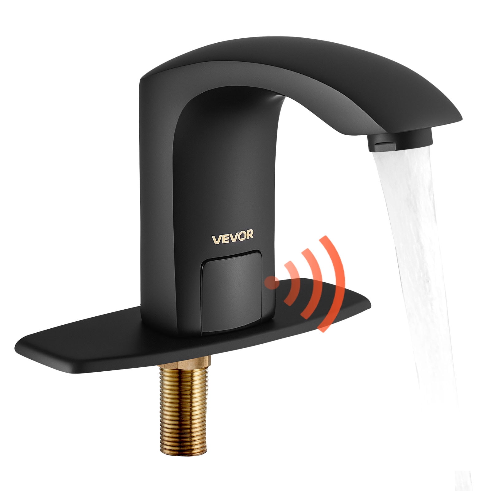 VEVOR Touchless Bathroom Sink Faucet, Automatic Motion Sensor Restroom Toilet Faucet with Hole Cover Plate, Battery Operated,Adjustable Temperature for 9/16 in Pipe Commercial Lavatory,Matte Black