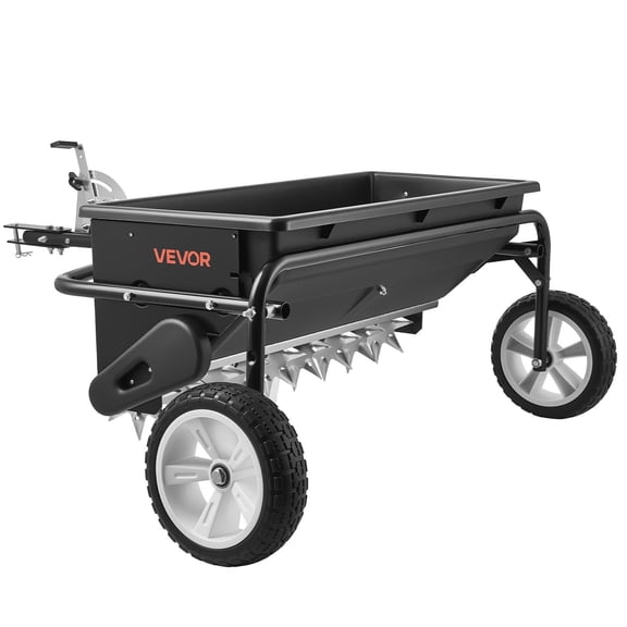 VEVOR Tow Behind Lawn Spreader with Aeration Spikes, 32 in Spreading Width, Broadcast Spreader with Universal Hitch, Garden Seeder & Soil Aerator with 100lbs Capacity & 10 in Tires for ATVs UTVs