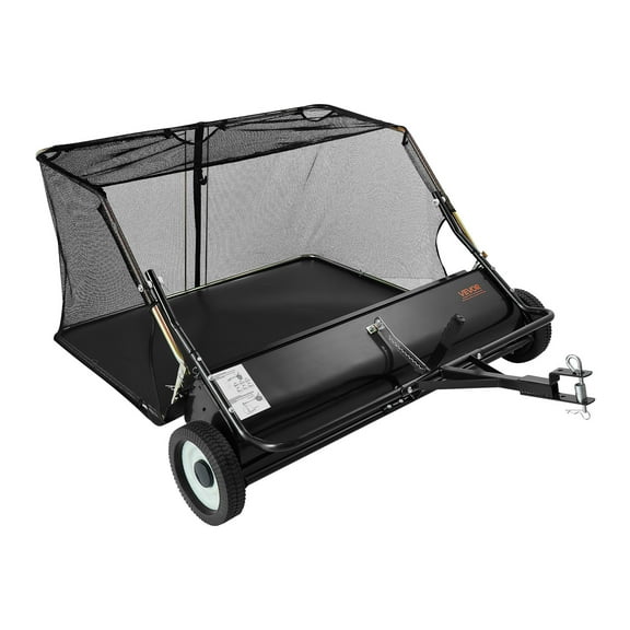 VEVOR Tow Behind Lawn Sweeper, 48 in Pull Behind Yard Sweeper, 26 cu. ft Hopper Bag Capacity, Leaf & Grass Collector with Dumping Rope, Adjustable Sweeping Height, Garden Sweepers for Lawn Farm