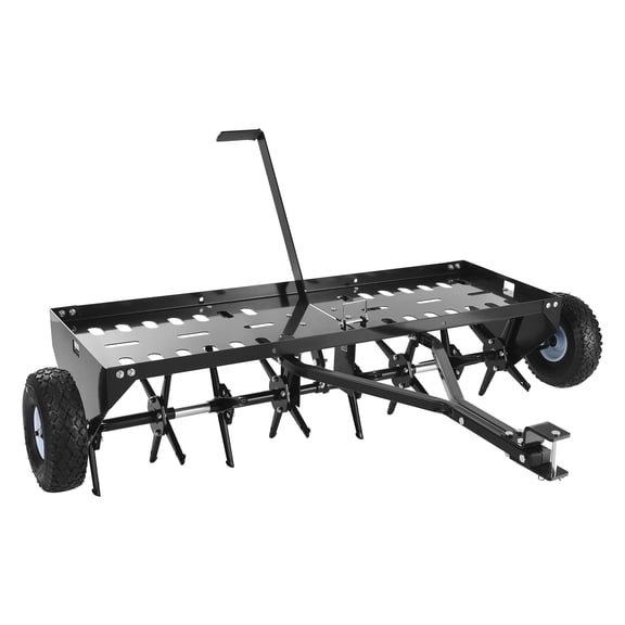 VEVOR Tow Behind Plug Aerator, 40 in Lawn Core Aerator Tool Universal Hitch, 150lbs Weight Capacity, Heavy Duty Pull Behind Spike Aerators with Tray & 10.6 in Wheels, for Farmland & Garden Tractors