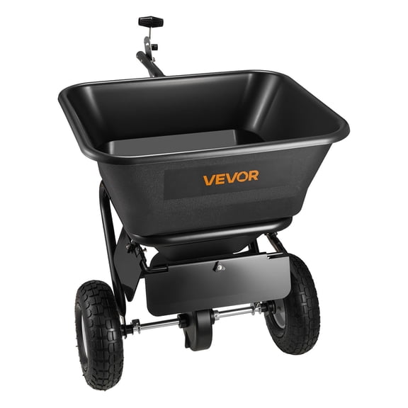 VEVOR Tow-Behind Spreader, 9.8 ft Spreading Width, Broadcast Spreader with 10" All-Terrain Tires, 85 lbs Capacity Hopper, Adjustable Flow Control, Lawn Spreaders for Seed Fertilizer Ice Melt