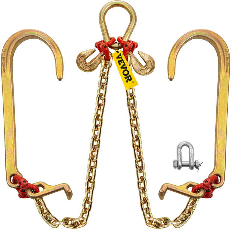 VEVOR Tow Chain Bridle with 15in J Hooks, V Bridle Chain 5/16in x 2ft Grade 80 with Mini J and Crab Hooks, Heavy Duty J Hook Chain 9260lbs Break