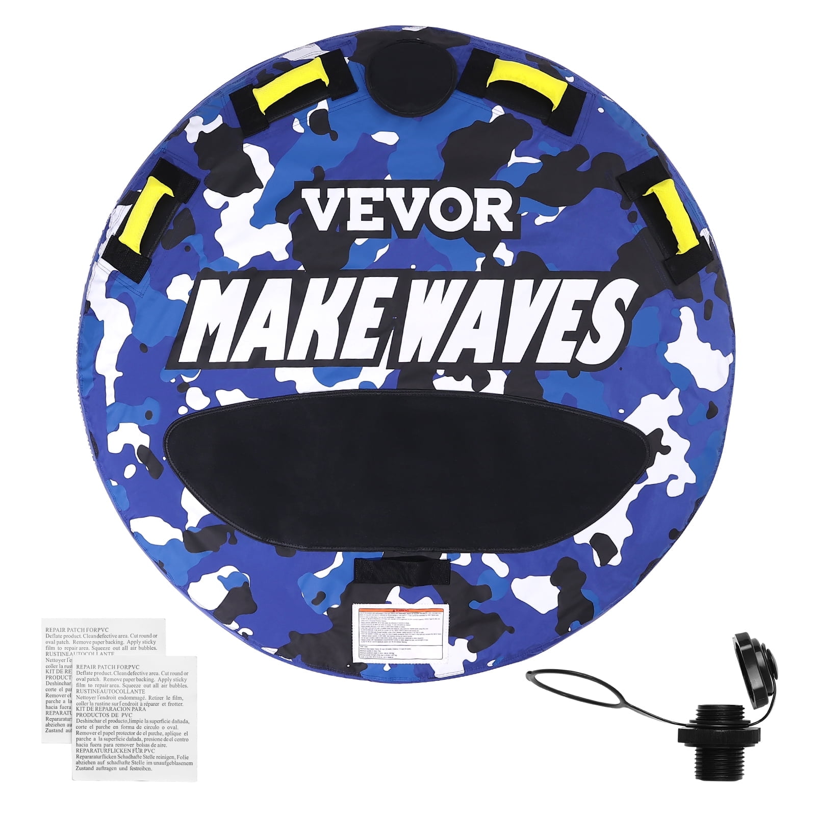 VEVOR Towable Tube for Boating,340 lbs,1-2 Riders Inflatable Boat Tubes and Towables, 51.8" Round Water Sport Towable Tube for Boat to Pull, Full Nylon Cover, EVA Grab Handles and Speed Safety Valve