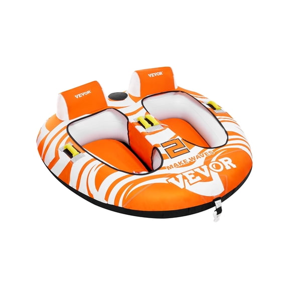VEVOR Towable Tubes for Boating 2 Person, Inflatable Boat Tubes and Towables with 2 Cockpits, 340lbs Water Sport Tubes for Boat to Pull - with 840D Full Nylon Cover, Padded Grab Handles