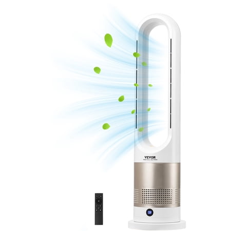 VEVOR Tower Fan Bladeless, 16 ft/s Velocity Quiet Floor Fan that Blows Cold & Heating Air, 80° Oscillating Fans with 8 Speeds, 9H Timer, Standing Fans with Remote Control for Bedroom, Office, Home