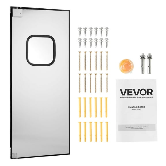 VEVOR Traffic Swing Door, Single Panel Fits Door Opening 36"W x 84" H, Stainless Steel Commercial Swinging Doors with Hardware & Accessories, Ideal for Residential Use, Durable & Easy to Install
