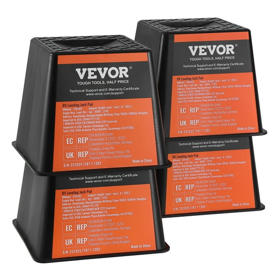 VEVOR Trailer Jack Block, 6000 lbs Capacity per RV Leveling Block, High-quality Polypropylene RV Camper Stabilizer Blocks, RV Travel Accessories Use for Any Tongue Jack, Post, Foot,5th Wheels,4-Pack