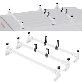 VEVOR Trailer Ladder Rack, 54" 3 Crossbars Ladder Roof Rack, Heavy-duty Steel Van Roof Ladder Rack, 800 lbs Capacity Van Ladder Rack with Straps, Fit for Ford Transit 150, 250, 350, 2015-2022