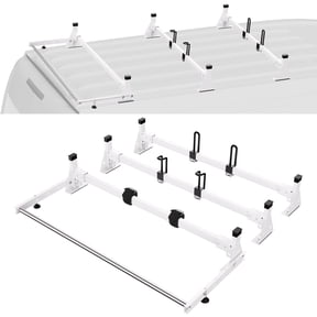 VEVOR Trailer Ladder Rack, 54" 3 Crossbars Ladder Roof Rack, Heavy-duty Steel Van Roof Rack, 800 lbs Capacity Van Ladder Rack with Cargo Roller and Straps, Fit for Ford Transit 250 350, 2015-2022