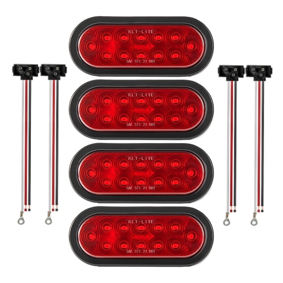 VEVOR Trailer Lights, 4PCS 12V Oval LED Trailer Tail Lights Kit with Stop Brake Turn Tail Lamp, Waterproof Tow Lighting Kit for Boat Truck Camper RV Snowmobile Bus Caravan, 2 Mounting Options, Red