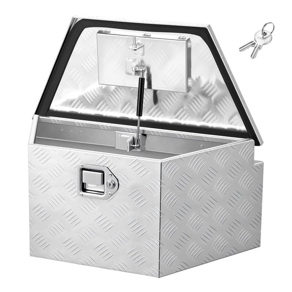 VEVOR Trailer Tongue Box, 26" x 13" x 12" Aluminum Trailer Tongue Tool Box, Heavy Duty Storage Organizer with Lock and Keys, Utility Tool Chest for Pickup Truck Bed, RV, SUV, Off-Road Vehicle, Silver