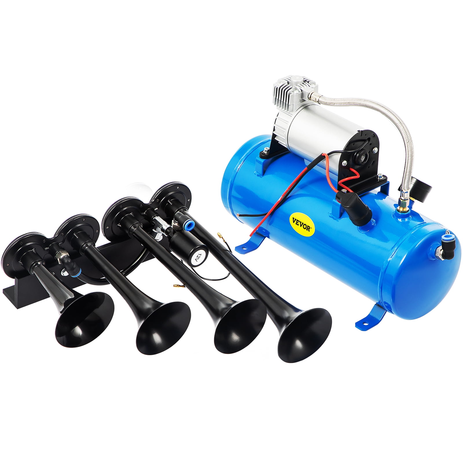 VEVOR Train Horn Kit Trumpet 12V Train Air Horn 150db Truck Loudest Horn,  with 1.5 Gal Tank 150 PSI Air Compressor for Truck Complete Kit and Blaster Train  Horn Kit for