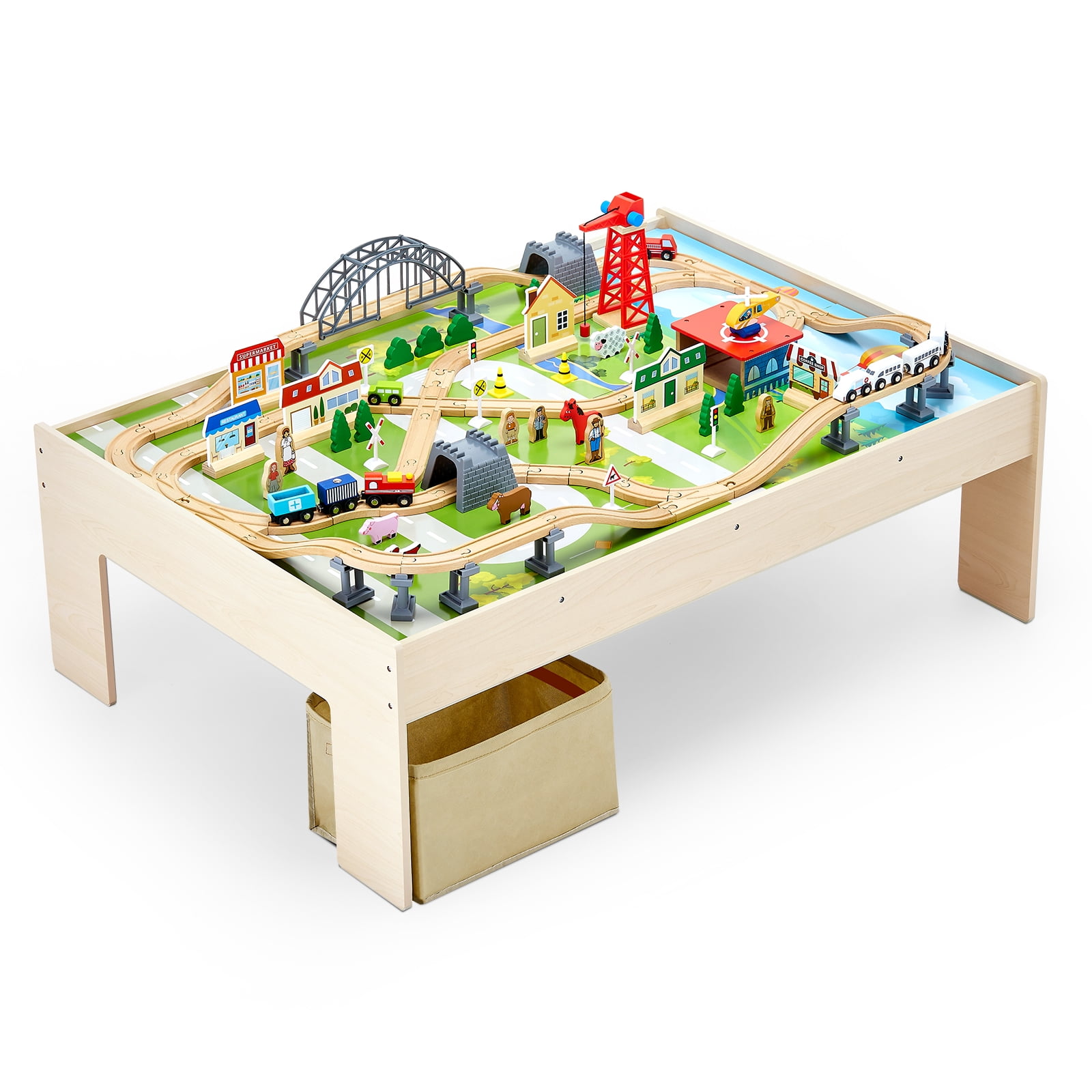 VEVOR Train Table, 120 Multicolor Pieces Wooden Kids Activity Table ...