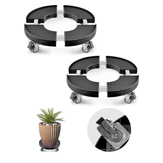 VEVOR Trash Can Dolly with 4 Lockable Wheels, 440lbs Weight Capacity, 2 Packs Round Trash Can Roller Base, 15-22.8 in Adjustable, Heavy Duty Plant Caddy, Multi-Functional Rolling Dolly Cart, Black