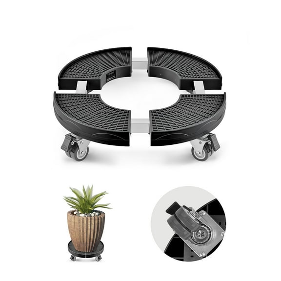 VEVOR Trash Can Dolly with 4 Lockable Wheels, 440lbs Weight Capacity, Round Trash Can Roller Base, 15-22.8 in Adjustable, Heavy Duty Drum Dolly Plant Caddy, Multi-Functional Rolling Dolly Cart, Black