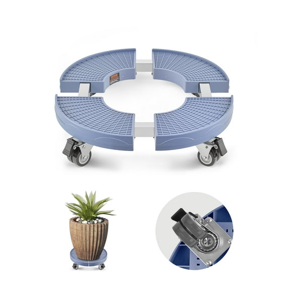 VEVOR Trash Can Dolly with 4 Lockable Wheels, 440lbs Weight Capacity, Round Trash Can Roller Base, 15-22.8 in Adjustable, Heavy Duty Drum Dolly Plant Caddy, Multi-Functional Rolling Dolly Cart, Blue