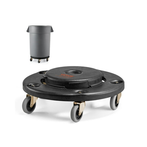 VEVOR Trash Can Dolly, Fit 20, 32, 44, 55 Gallon Containers, Round Trash Can Roller Base with 4 Lockable Wheels, 500lbs Weight Capacity, Heavy Duty Barrel Dolly, Multi-Functional Rolling Dolly Cart