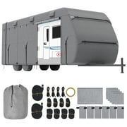 VEVOR Travel Trailer Cover, 27-30 ft RV Cover, 4-Layer Non-Woven Fabric Camper Cover, Waterproof, Windproof and Rip-Stop Class A RV Cover, with Storage Bag, Repair Patches, Straps and Tire Covers