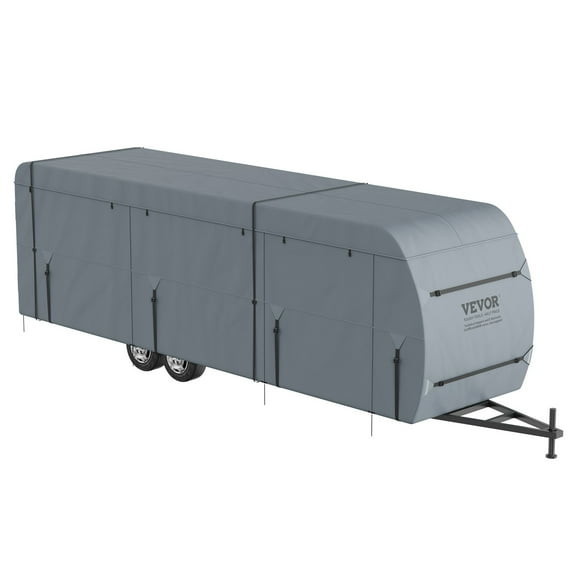VEVOR Travel Trailer Cover for 30-32' RVs, Class A Camper Cover with 4-Layer Non-Woven Fabric, Waterproof, Windproof, and Wear-Resistant, Includes Storage Bag and Repair Patches