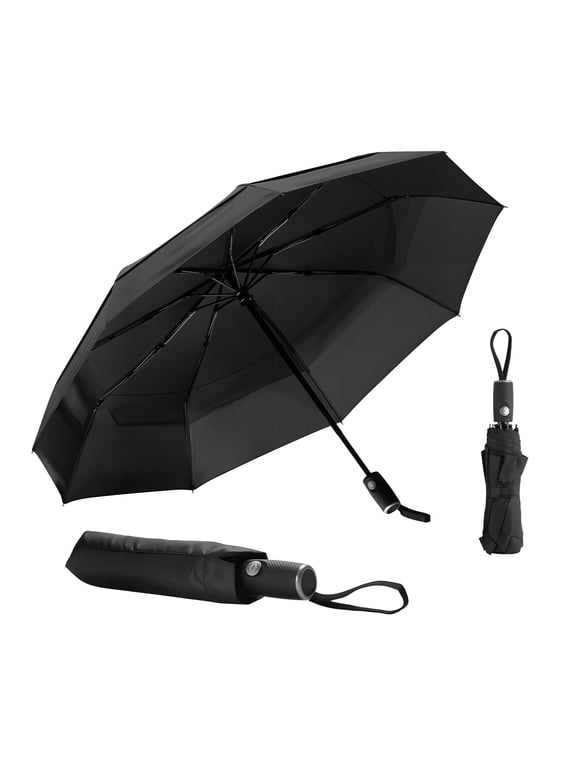 Travel Umbrella, 42 in Portable Compact Umbrellas, Automatic Open-Close Umbrella, Lightweight & Durable with Flexible Fiberglass Ribs, Windproof, Rainproof, and Sun-Blocking Canopy (Black)