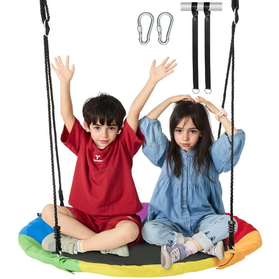 VEVOR Tree Swing, 40 Inch Saucer Swing, 750lbs Weight Capacity, 900D Oxford Fabric Swing Seat with 2 Tree Hanging Straps and Adjustable Multi-Strand Ropes, Round Swing for Kids Outdoor, Multicolor